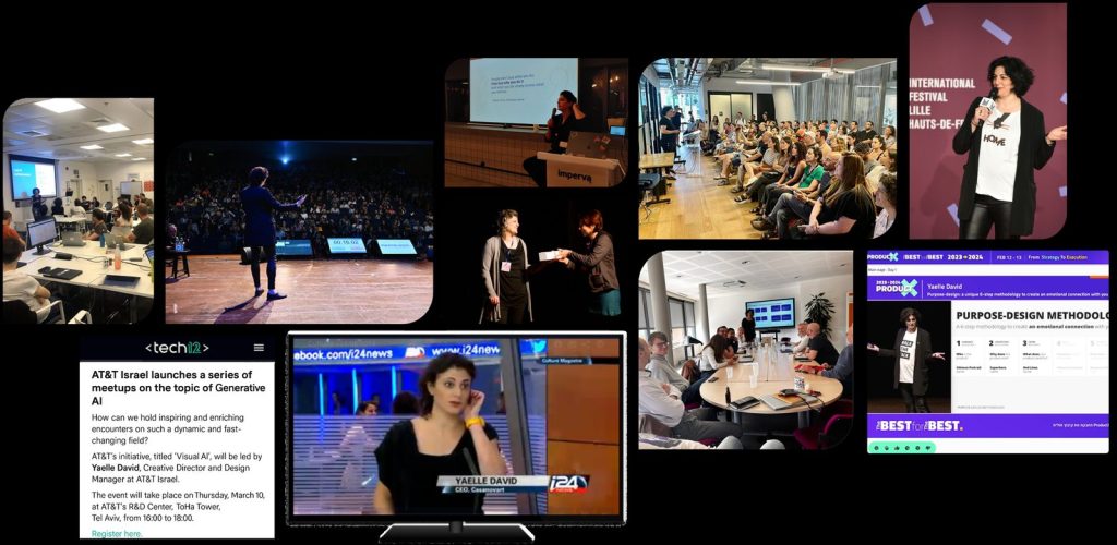 Collage de vingt ans de carrière de Yaelle David : conférences, formations, plateaux télé et scènes internationales